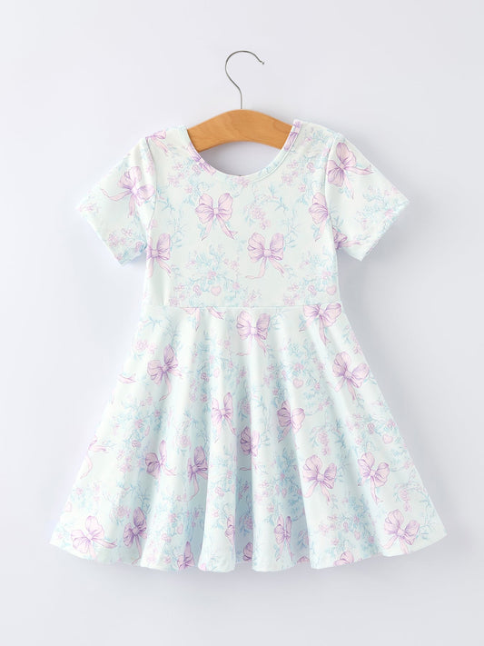 Summer Floral Bow Print Girl Dress