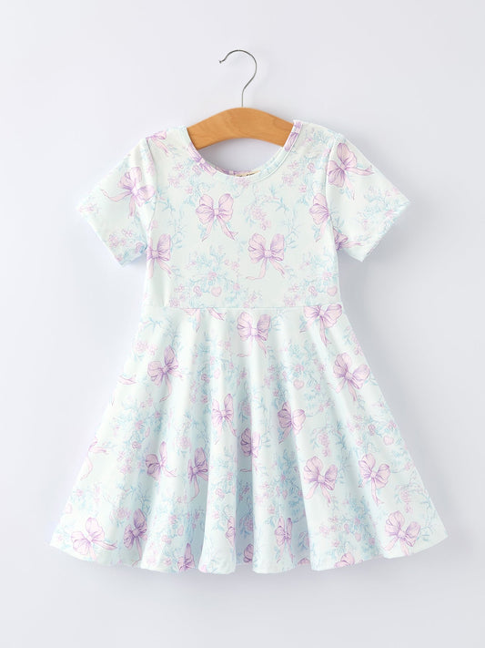 Summer Floral Bow Print Girl Dress