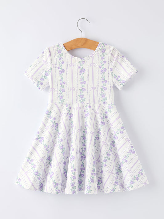 Floral Bow Stripe Print Girl Dress