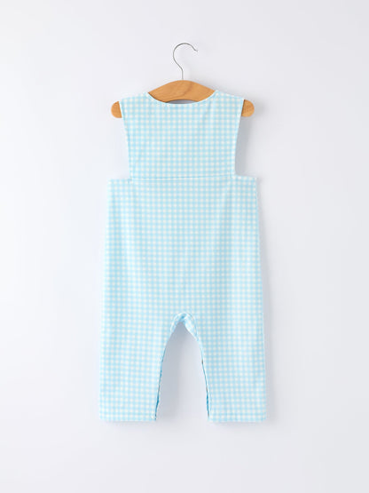 July 4th Plaid Boys Romper Flag Embroidery
