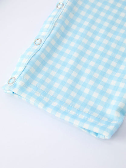 July 4th Plaid Boys Romper Flag Embroidery