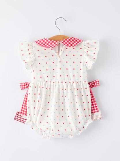 4th of July Dot Girls Romper Bow Ruffle Peter Pan Collar