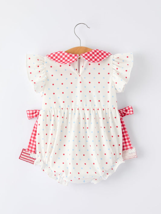 4th of July Dot Girls Romper Bow Ruffle Peter Pan Collar