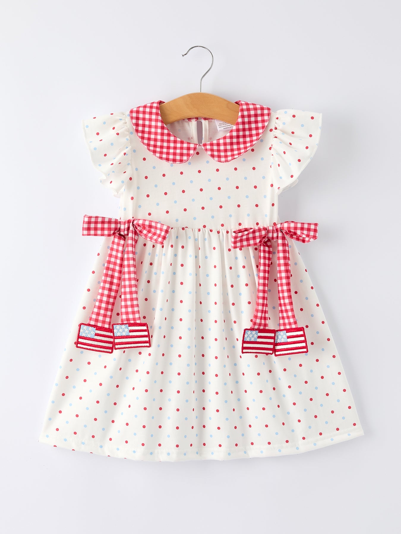4th of July Dot Girls Dress Bow Ruffle Peter Pan Collar