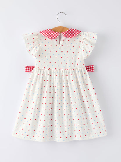4th of July Dot Girls Dress Bow Ruffle Peter Pan Collar
