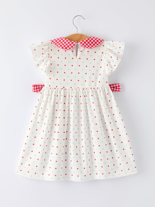4th of July Dot Girls Dress Bow Ruffle Peter Pan Collar