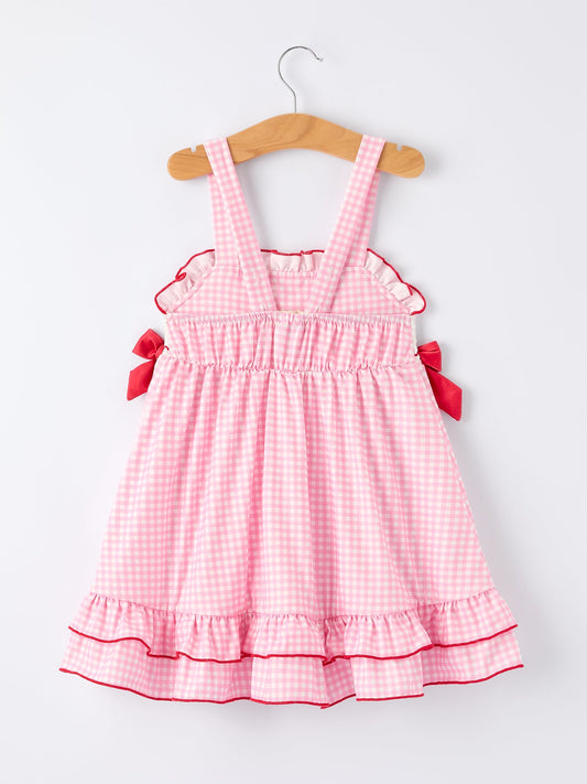4th of July Plaid Girls Dress Bow Ruffle
