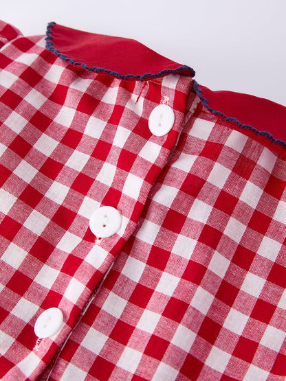4th of July Flag Plaid Girl Peter Pan Collar Dress Bow