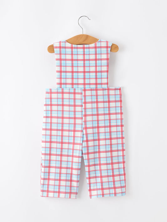 4th of July Plaid Boys Romper Smocked Flag Button Strap