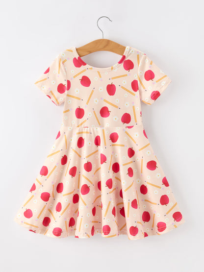 Girls Back To School Apple Pencil Twirl Dress