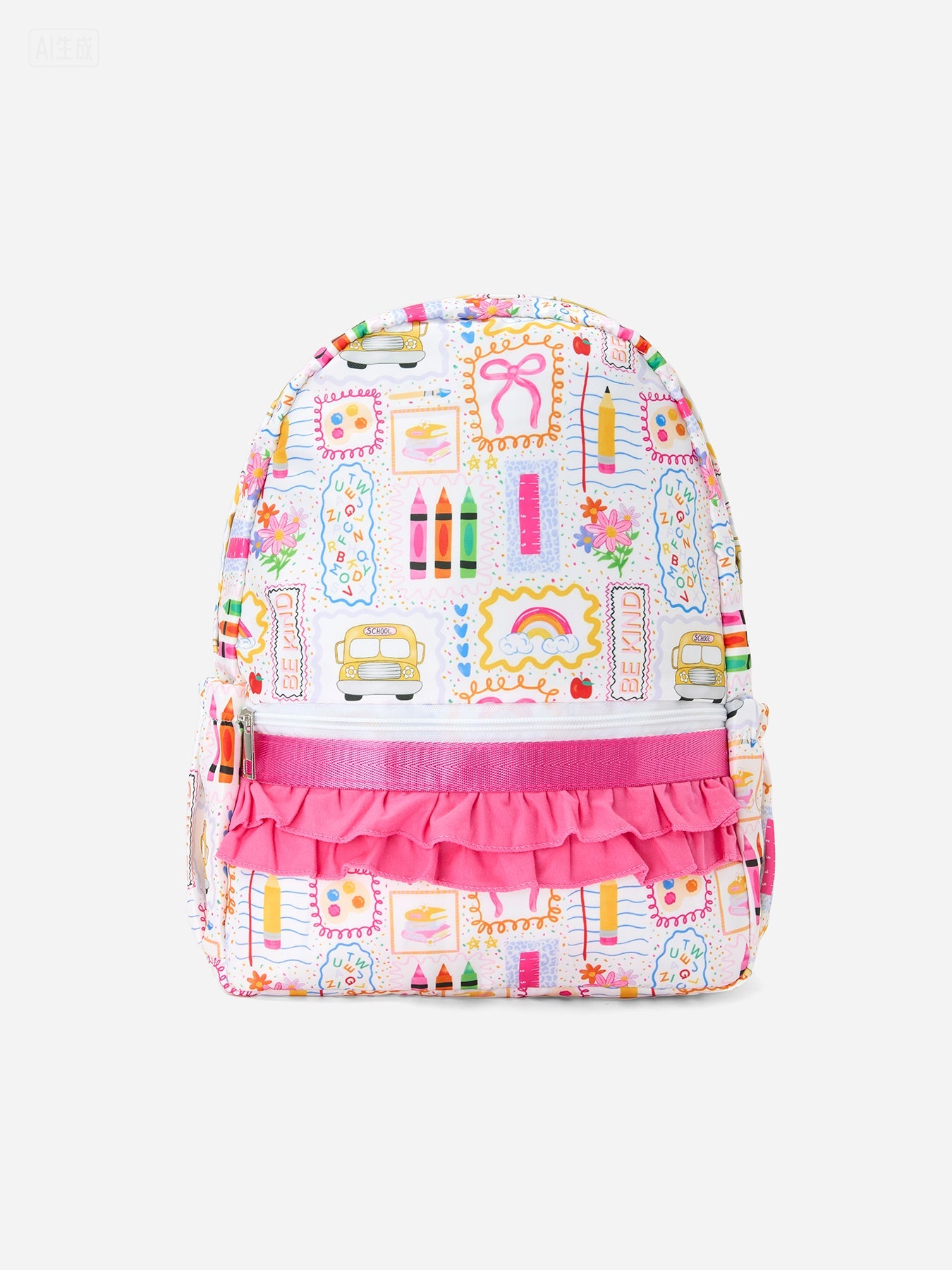 Back to School Print Girls Backpack Ruffle Bag