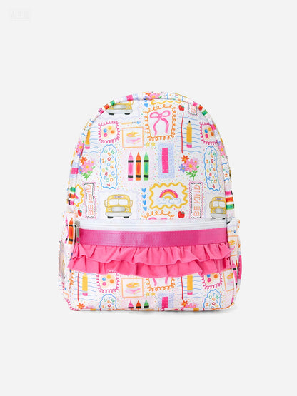 Back to School Print Girls Backpack Ruffle Bag