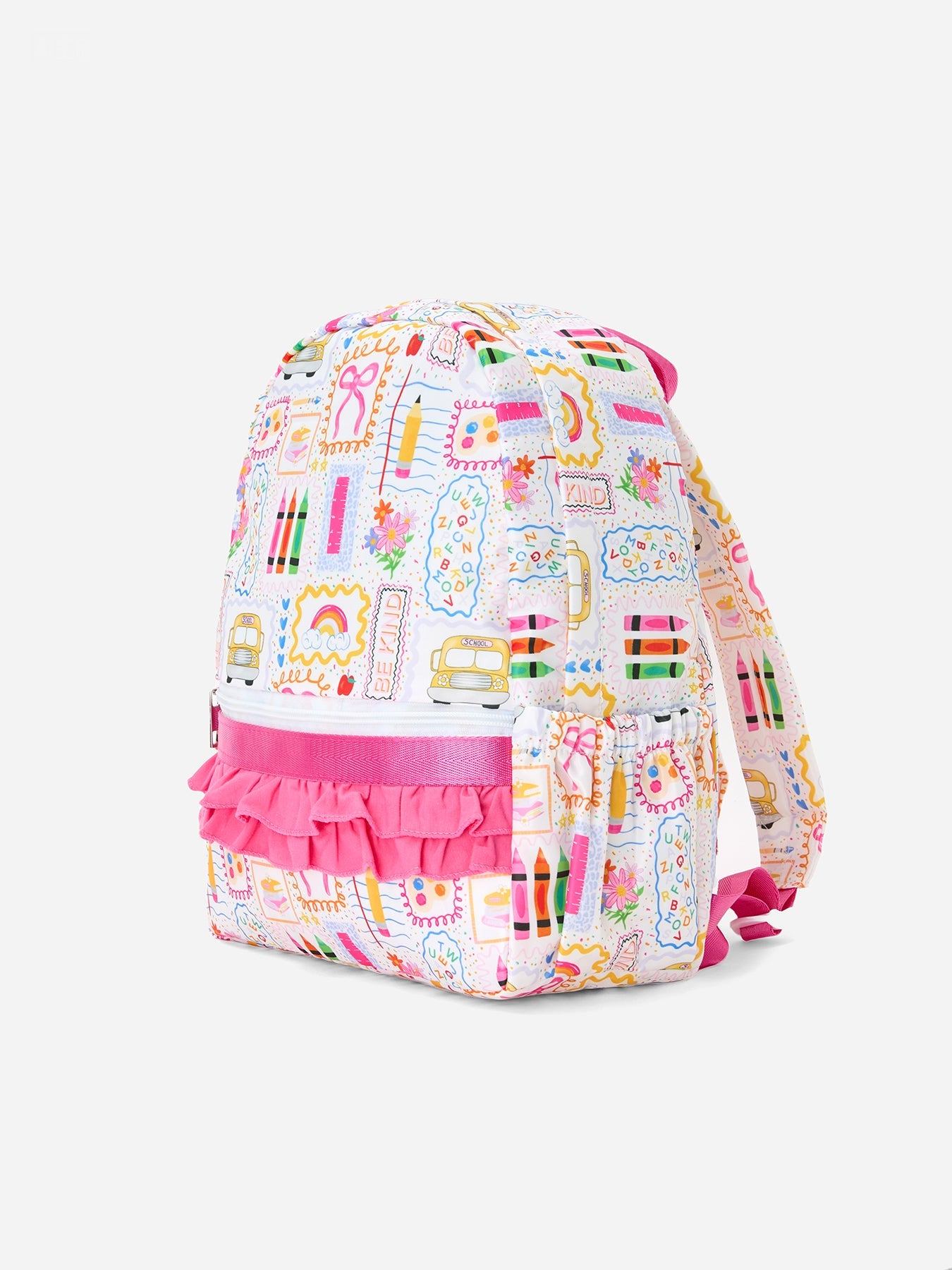 Back to School Print Girls Backpack Ruffle Bag