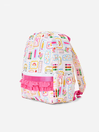 Back to School Print Girls Backpack Ruffle Bag