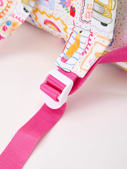 Back to School Print Girls Backpack Ruffle Bag