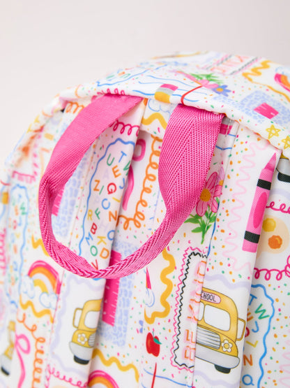 Back to School Print Girls Backpack Ruffle Bag