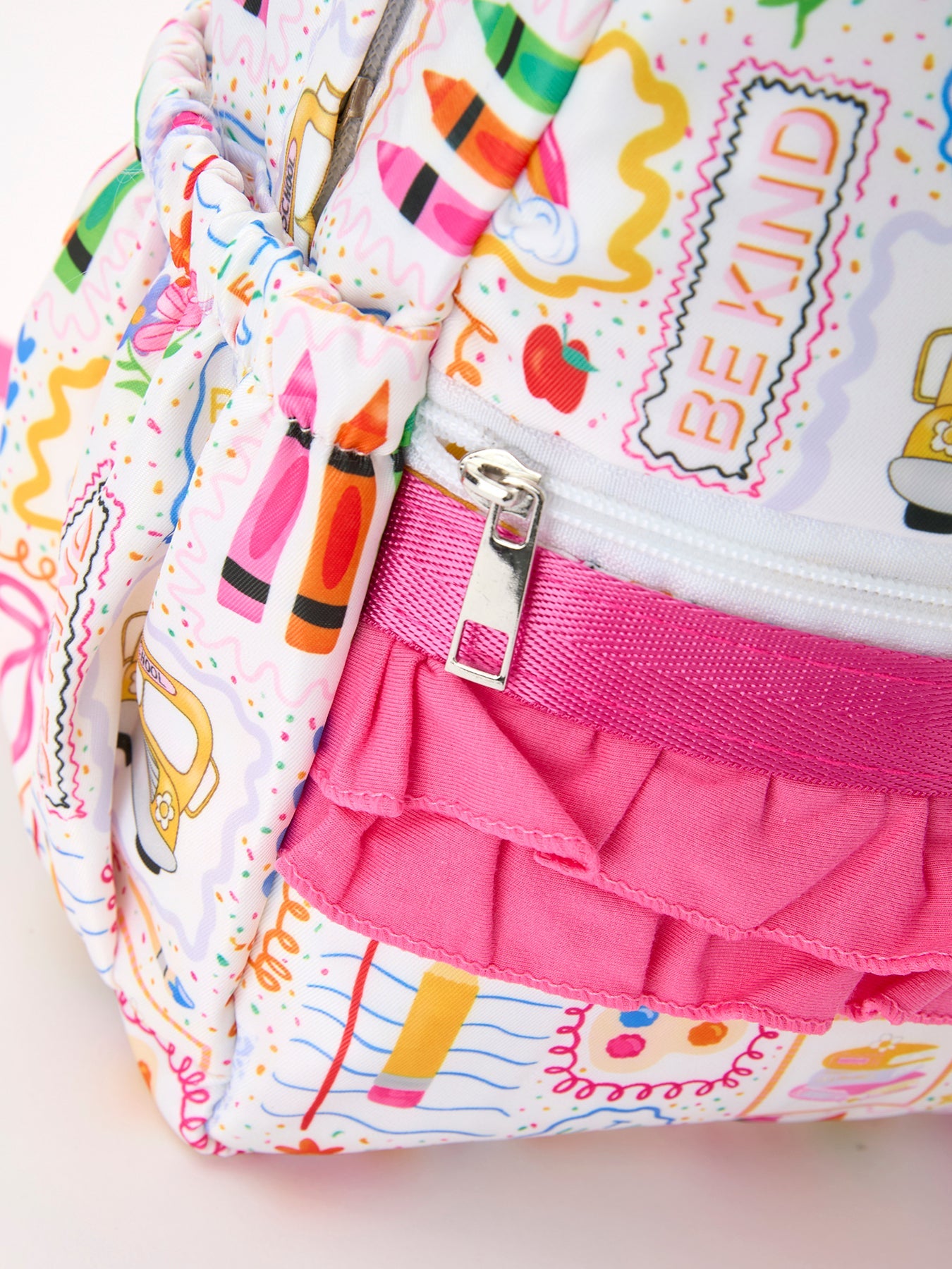Back to School Print Girls Backpack Ruffle Bag