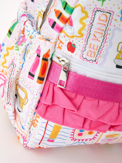 Back to School Print Girls Backpack Ruffle Bag