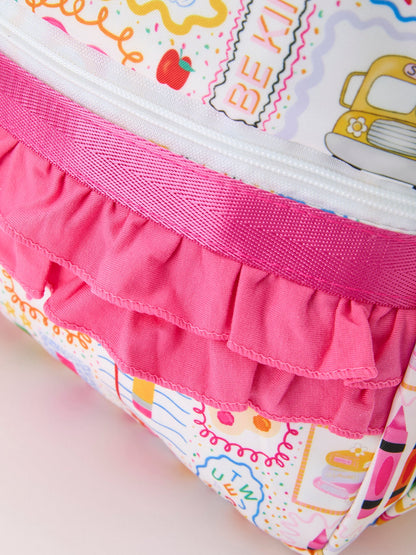 Back to School Print Girls Backpack Ruffle Bag