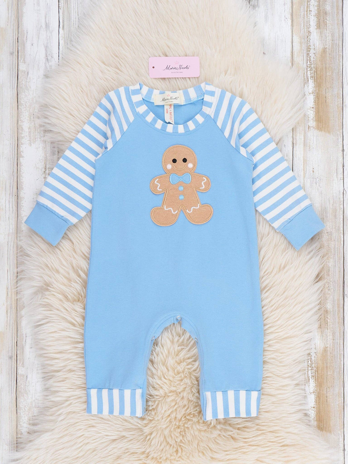 Christmas Gingerbread Romper Pajamas - Blue
