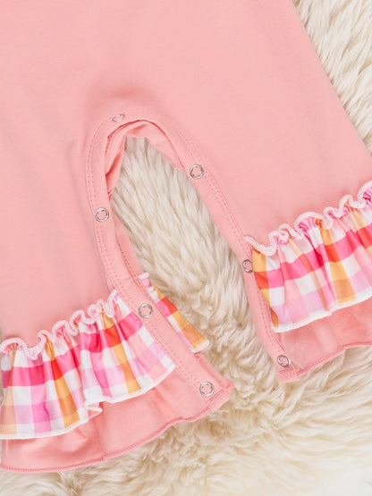 Salmon Pumpkin Plaid Ruffle Romper