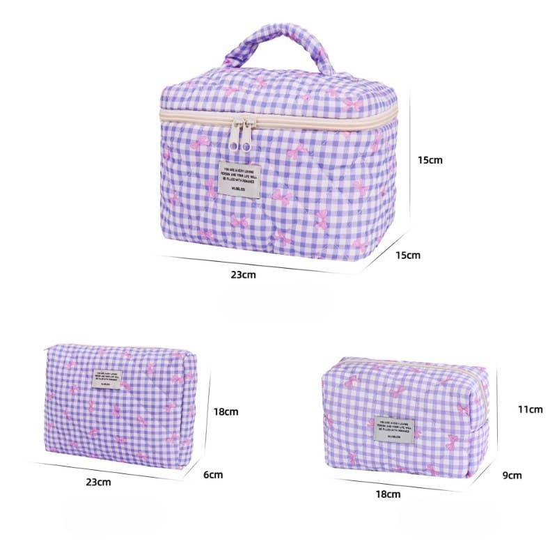 Sweet Color Block Plaid Bow Make Up Bag DPB2504