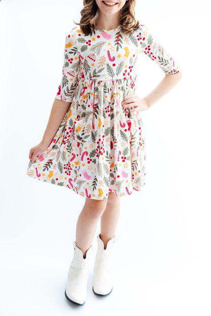 Holly Jolly Christmas 3/4 Sleeve Pocket Twirl Dress