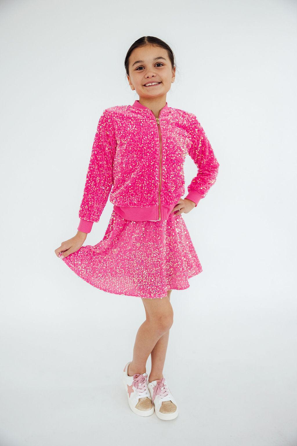 Pink Velvet Sequin Twirl Skort