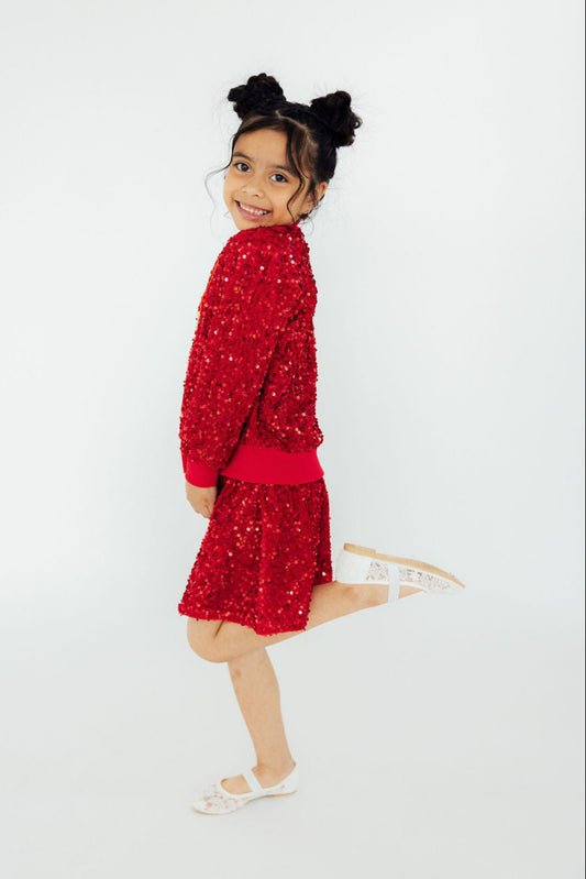 Red Velvet Sequin Twirl Skort