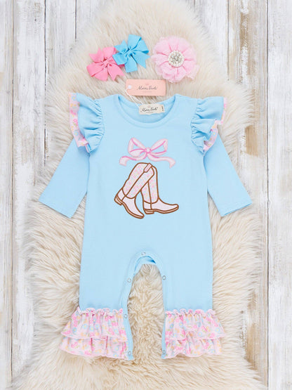 Boots & Bows Floral Ruffle Romper