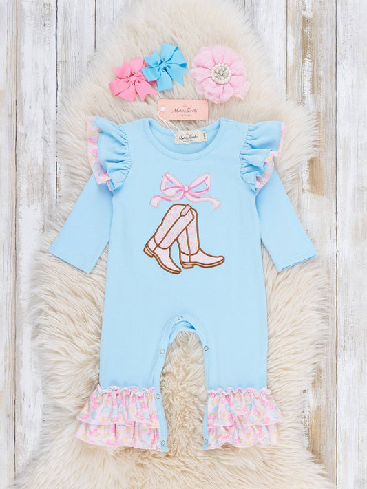 Boots & Bows Floral Ruffle Romper