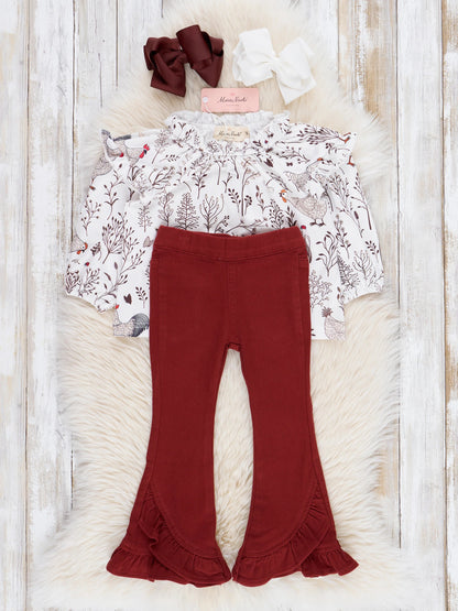 Rustic Rooster Ruffle Bell Bottom Outfit – 2 Piece Girls Set