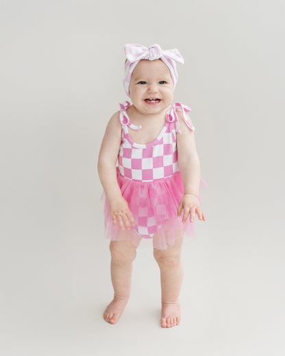 Tutu Romper | Checkered Bubble Gum