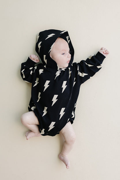 Hooded Bubble Romper  |  Black Bolts