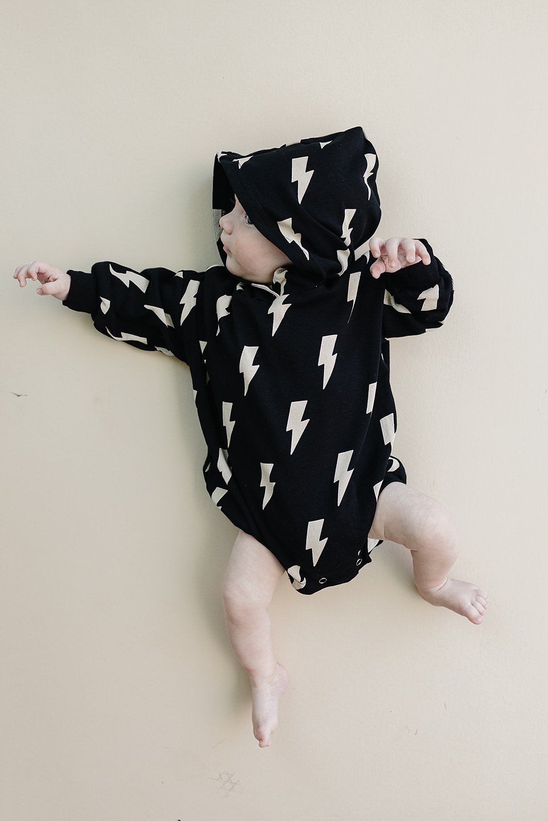 Hooded Bubble Romper  |  Black Bolts