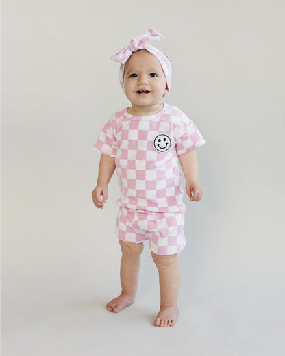 Checkered Shorts Set | Pink