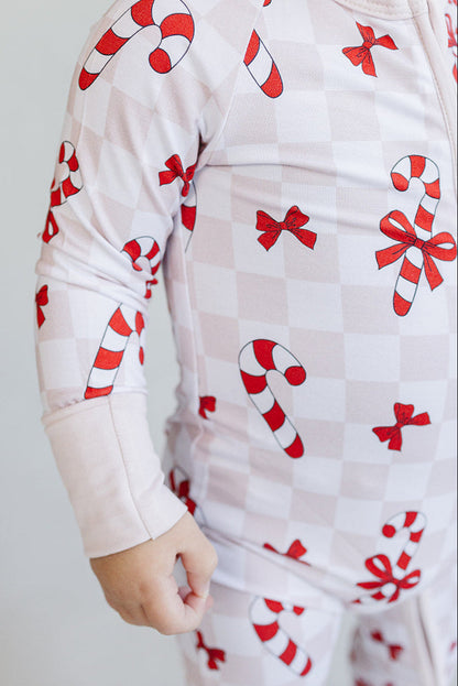 Bamboo Zip Romper | Bows & Candy Cane