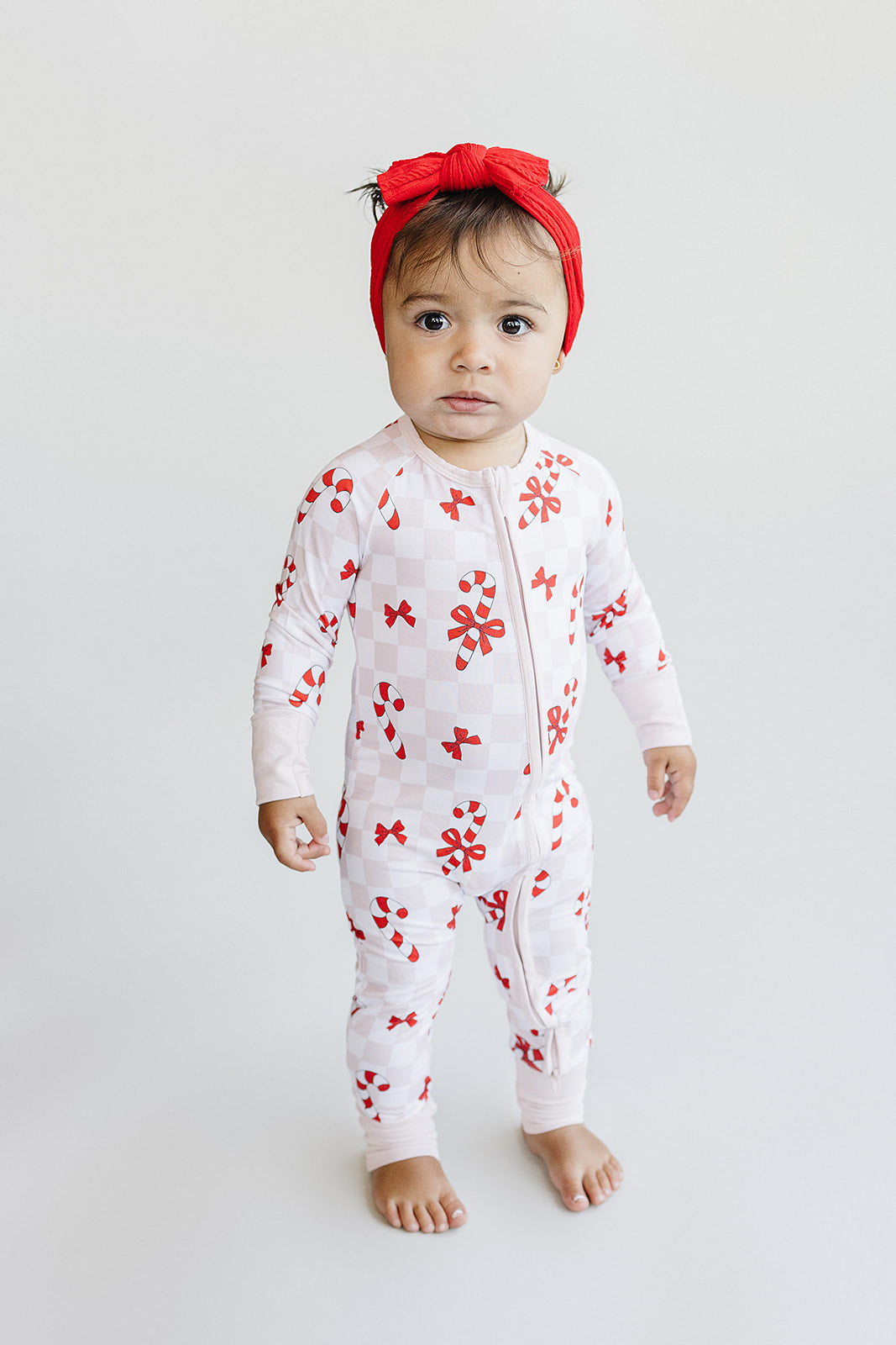 Bamboo Zip Romper | Bows & Candy Cane