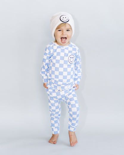 Checkered Smiley Lounge Set | Blue