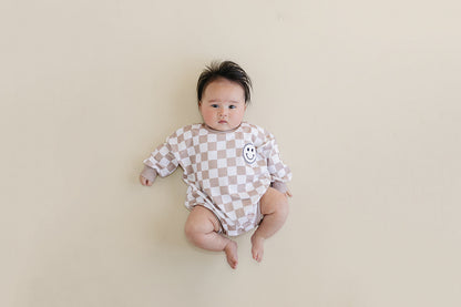 Bubble Romper | Checkered Smiley Latte