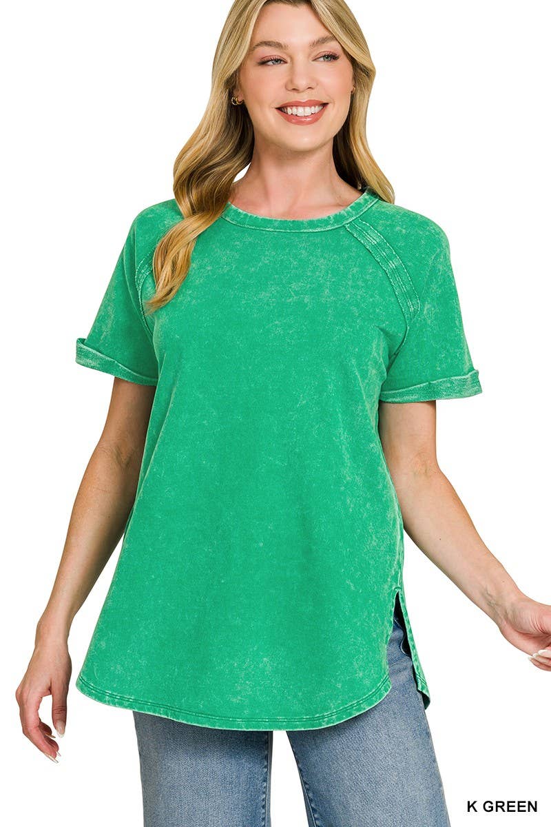 French Terry Washed Curved Hem Top