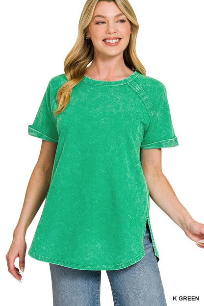 French Terry Washed Curved Hem Top