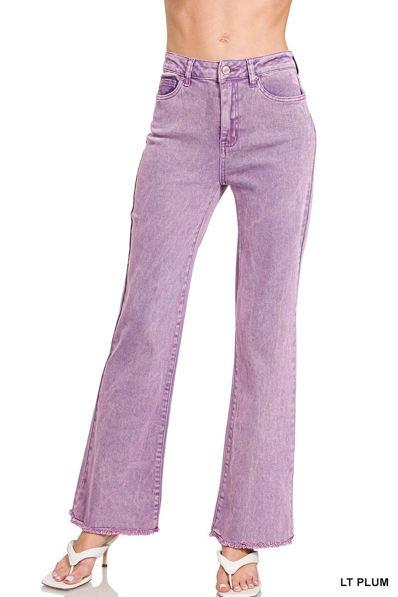 Acid Washed Frayed Cutoff Hem Straight Wide Pants