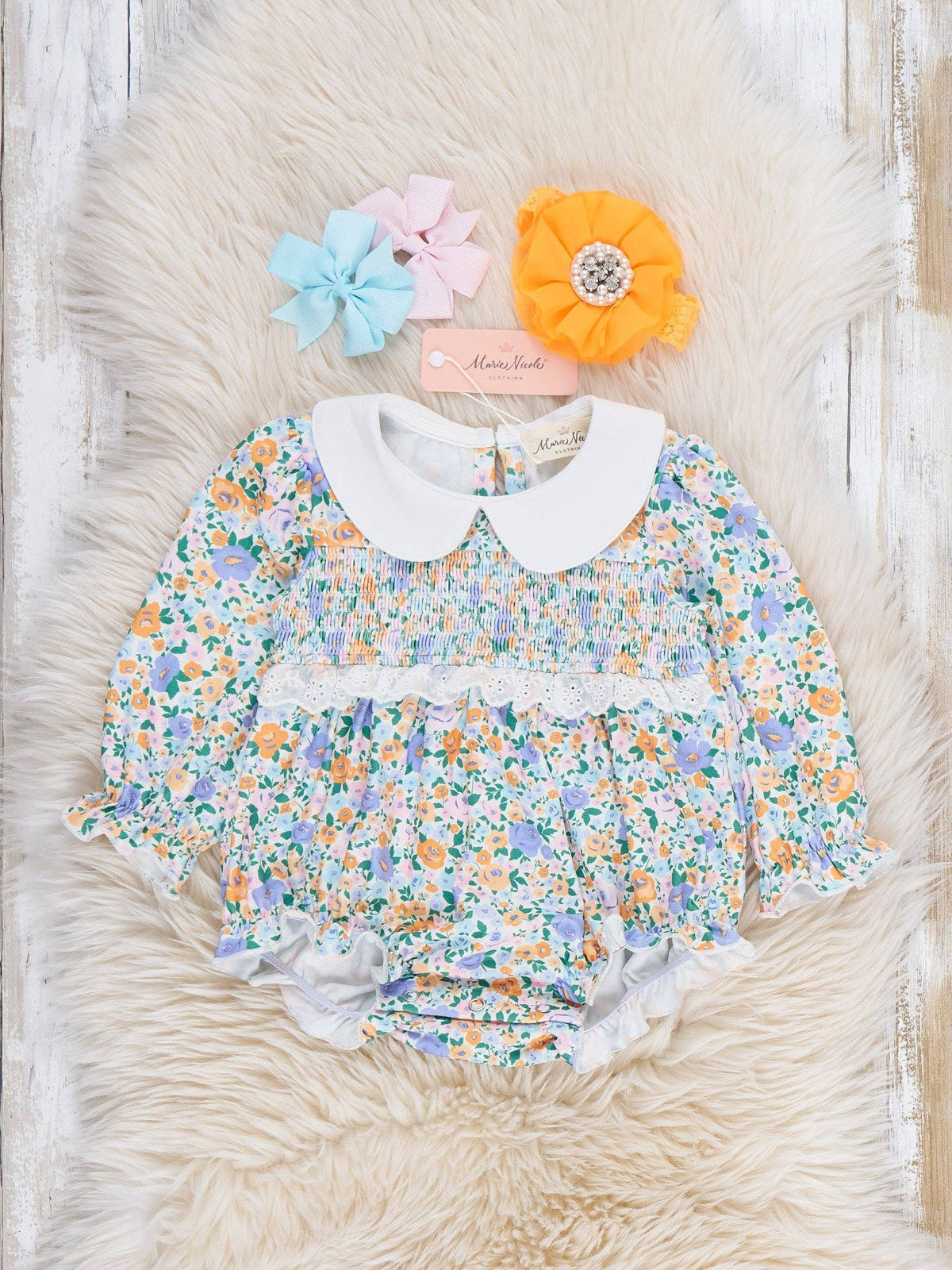 Meadow Smocked Floral Bubble Romper