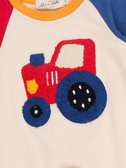 Tractor Trail Embroidered Colorblock Romper