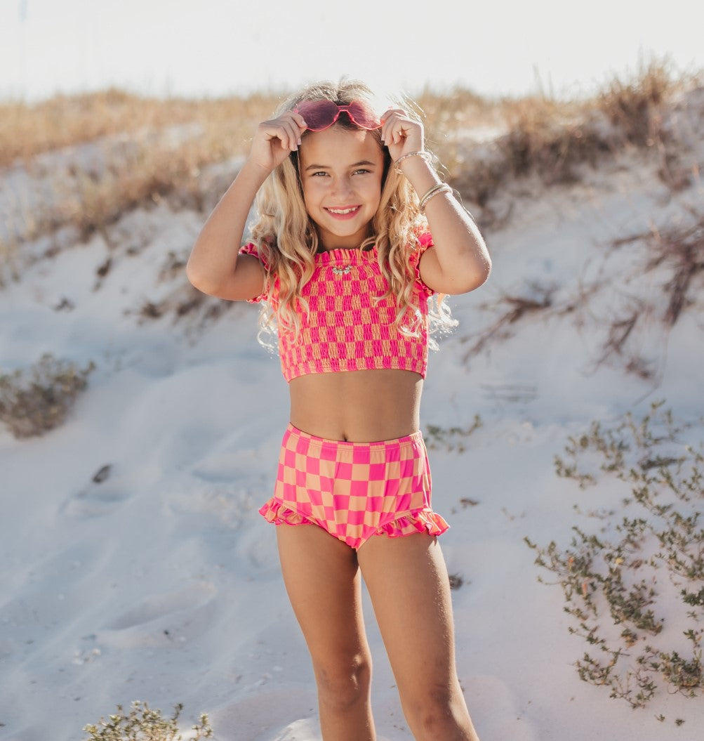 Emmy Hot Pink Check 2 Piece Swimsuit