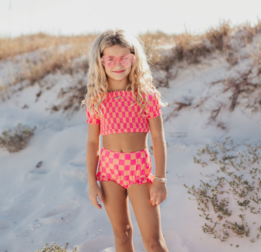 Emmy Hot Pink Check 2 Piece Swimsuit