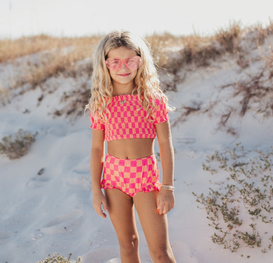 Emmy Hot Pink Check 2 Piece Swimsuit