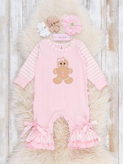 Christmas Gingerbread Romper Pajamas - Pink