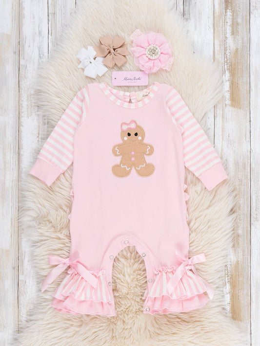 Christmas Gingerbread Romper Pajamas - Pink